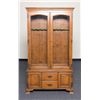Wood gun cabinet, approx. 54” in height, 42” wide  and 13” deep with two wood framed glass doors;  b