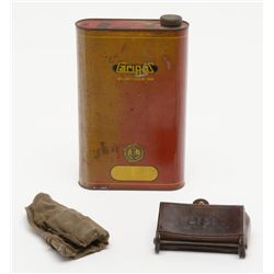 Collector’s lot consisting of a U.S. cartridge  pouch, a German cleaning kit marked “Ag m/42B” on  a