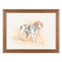 Framed print of Britney Spaniel by Elliott,  approx. 21” x 27”; nicely accomplished; along with  2 d