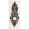 Image 1 : Antique thermometer and barometer mounted together  with fancy carved wood frame showing hunting dog