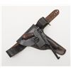 Image 2 : Cast metal model in style of Mauser broom handle  with leather holster and belt showing a decal of