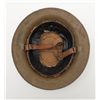 Image 3 : Unmarked World War I to World War II era helmet  with liner and chinstrap only. Marked size 7 ¼” in
