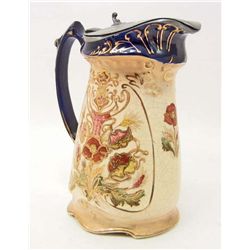 ANTIQUE HAND PAINTED SYRUP PITCHER WITH METAL LID