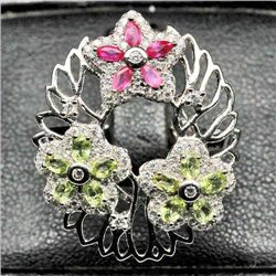 STERLING SILVER RUBY, PERIDOT AND TOPAZ RING SIZE 8