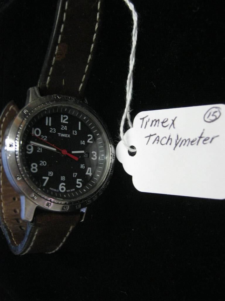 Timex Tachymeter Watch Timex Tachymeter Watch Silver Tone With Brown Band