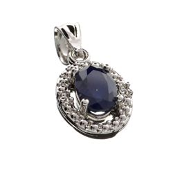 APP: 1.3k 0.75CT Oval Cut Blue Sapphire And Platinum Over Sterling Silver Pendant