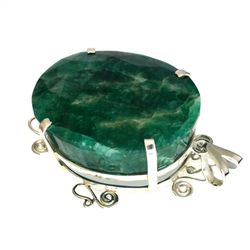 APP: 13.6k Designer Sebastian 407.03CT Oval Cut Green Beryl and Sterling Silver Pendant