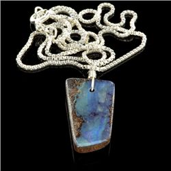 APP: 1k 1.92Gm Natural Freeform Boulder Opal And Sterling Silver Pendant With Chain