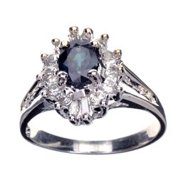APP: 0.9k 0.79CT Blue Sapphire Topaz And Diamond Platinum Over Sterling Silver Ring