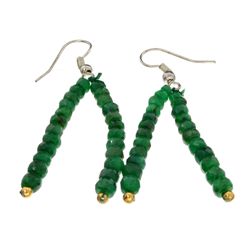 APP: 0.9k 24.00CT Round Cut Bead Emerald And White/Yellow Sterling Silver Earrings