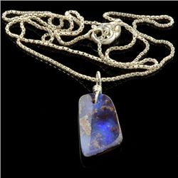 APP: 1k 0.79Gm Natural Freeform Boulder Opal And Sterling Silver Pendant With Chain