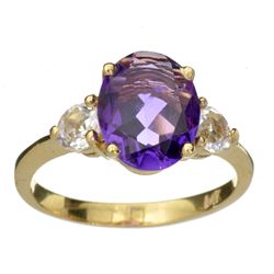 APP: 0.9k 14 kt. Gold, 1.33CT Oval Cut Amethyst And White Sapphire Ring