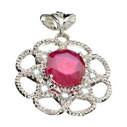 APP: 6.5k 14.64CT Ruby And Aquamarine Platinum Over Sterling Silver Pendant