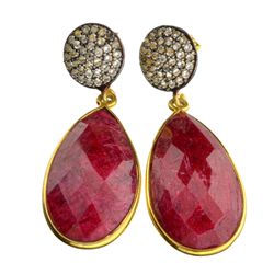 APP: 1.5k 28.00CT Ruby And Topaz Gold Over Sterling Silver Earrings