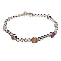 Custom Made Sterling Silver Opal Fancy French Cubic Zirconium Tennis Bracelet