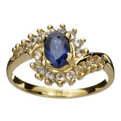 APP: 1.3k 14 kt. Gold, 0.41CT Oval Cut Blue And White Sapphire Ring