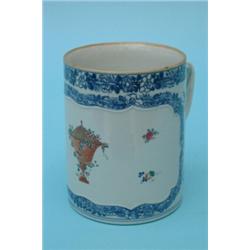 A Ch'ien Lung 'Compagnie-des-Indes' tankard of cylindrical shape, with entwined strap handle pain...