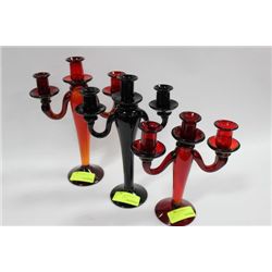 RED ART GLASS 3 TIER CANDLE HOLDER AS THEY COME