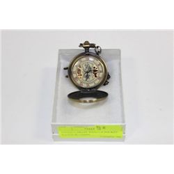 ANTIQUE BRASS WIND-UP POCKET WATCH W/ CHAIN