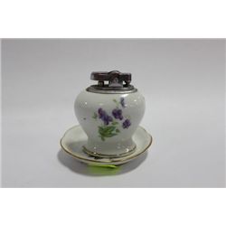 HAND PAINTED PORCELAIN LIGHTER WITH DISH