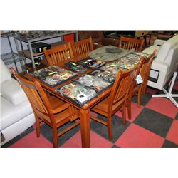 NEW WOOD TABLE WITH 2 ARMCHAIRS & 2 SIDE CHAIRS