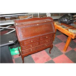 VINTAGE MAIL DESK, HAND CARVED, WITH BASE