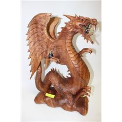 SOLID TEAK HAND CARVED ASIAN DRAGON