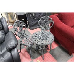 CAST IRON TABLE W/ 2 CHAIRS