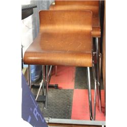 SET OF 4 WOOD & CHROME BAR STOOLS