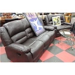 (MARTIN)NEW BROWN LEATHER RECLINING SOFA AND