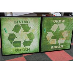 PAIR OF LIVE GREEN CANVAS PICTURES
