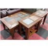 Image 1 : WOOD AND STONE TOP COFFEE TABLE & 2 END TABLES