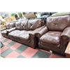 Image 1 : BROWN LEATHER SOFA LOVESEAT & CHAIR
