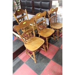 3 WOOD SIDE CHAIRS WITH ARM CHAIR