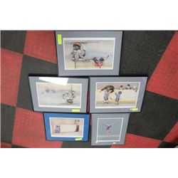 STACK OF 5 FRAMED SPORT PRINTS