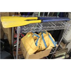 INFLATABLE BOAT W/ PADDLES COMES W/ METAL SHELF