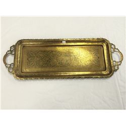 Long Brass Decorated Tray (26.25  X 9.5 )