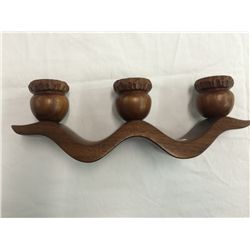 Hand Crafted Solid Mahogany 3 Light Candle Holder (signed Simon Bourbeau, Drummondville) (14" long)