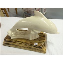 Dolphin Figurine With Hand Crafted Wood Base (14" long, 9" high)