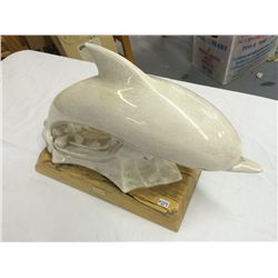 Large Dolphin Figurine With Hand Crafted Wood Base (18" long, 12" high)