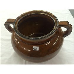 Pottery Bean Crock Wit Ship Motif (Lid Missing)