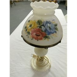 Milk Glass Table Lamp with Floral Shade