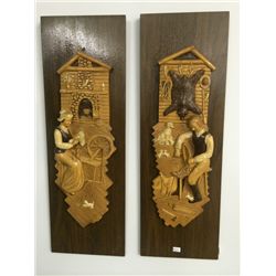 Pair of Old Figural Wall Plaques (24  X 8 )