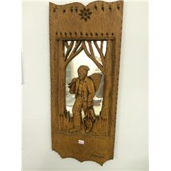 M. Labelle Signed Wood Carving With Mirror (21.25  X 9 )