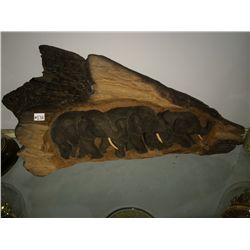 Hand Carved Elephants in Wood Display Plaque (18.5" long)