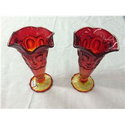 Pair of Hand Blown Art Glass Flute Vases