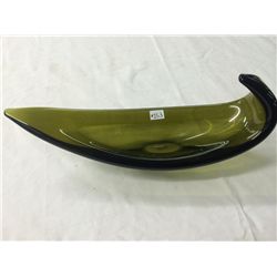 Hand Blown Green Art Glass Banana Bowl