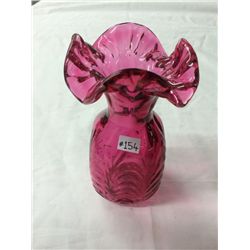 Hand Blown Cranberry Glass Vase (7" high)