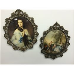 2 Vintage Italian Made Bass Framed Bubble Glass Prints (12" X 16")