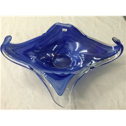 Hand Blown Blue Art Glass Centerpiece Bowl